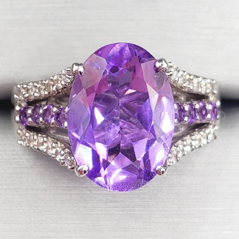 5.8 Carat Oval Lavendar Amethyst & Zircon 925 Sterling Silver Statement …